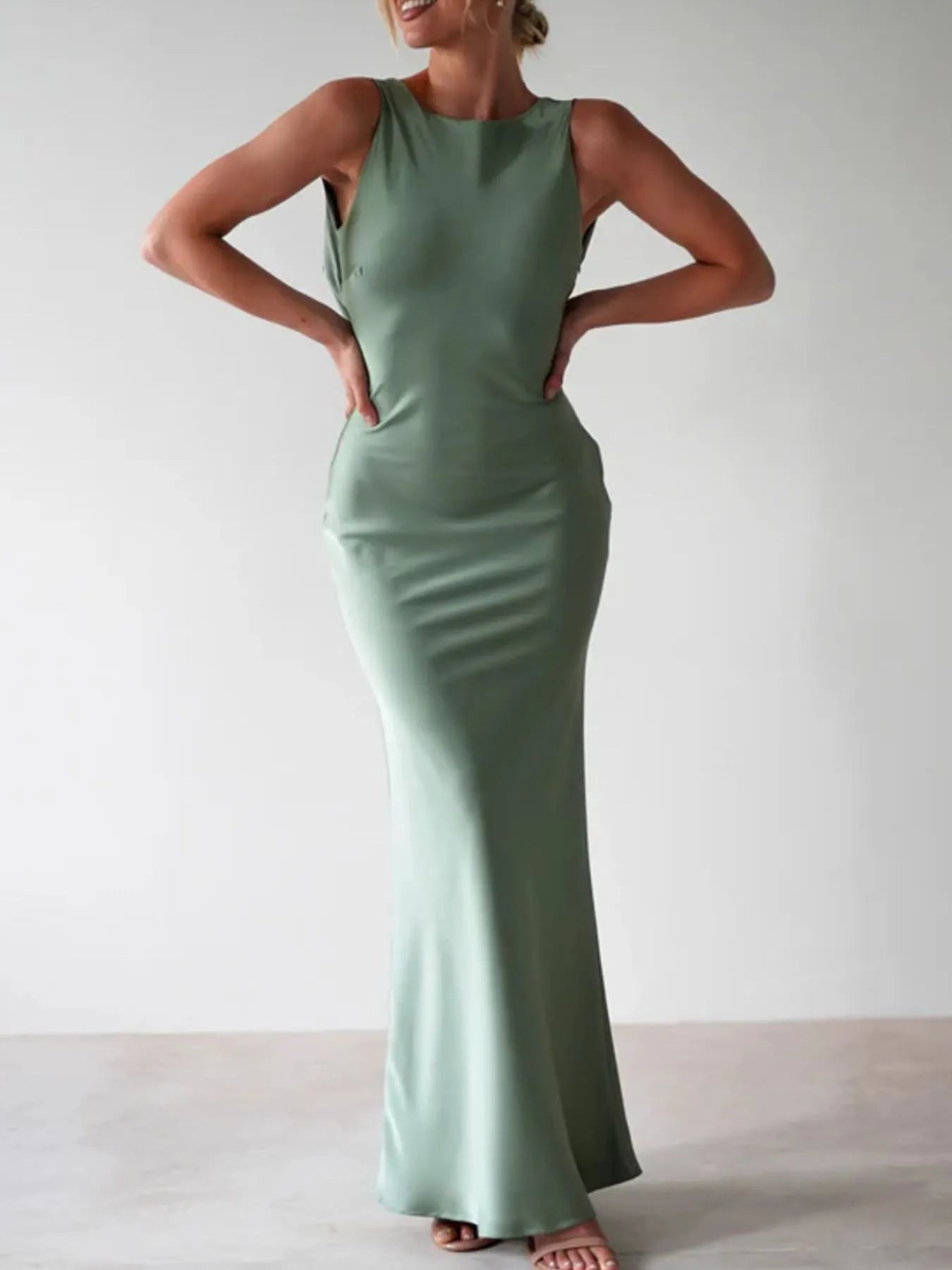 Image of Satin Sleeveless Maxi Dress | Queeble.shop
