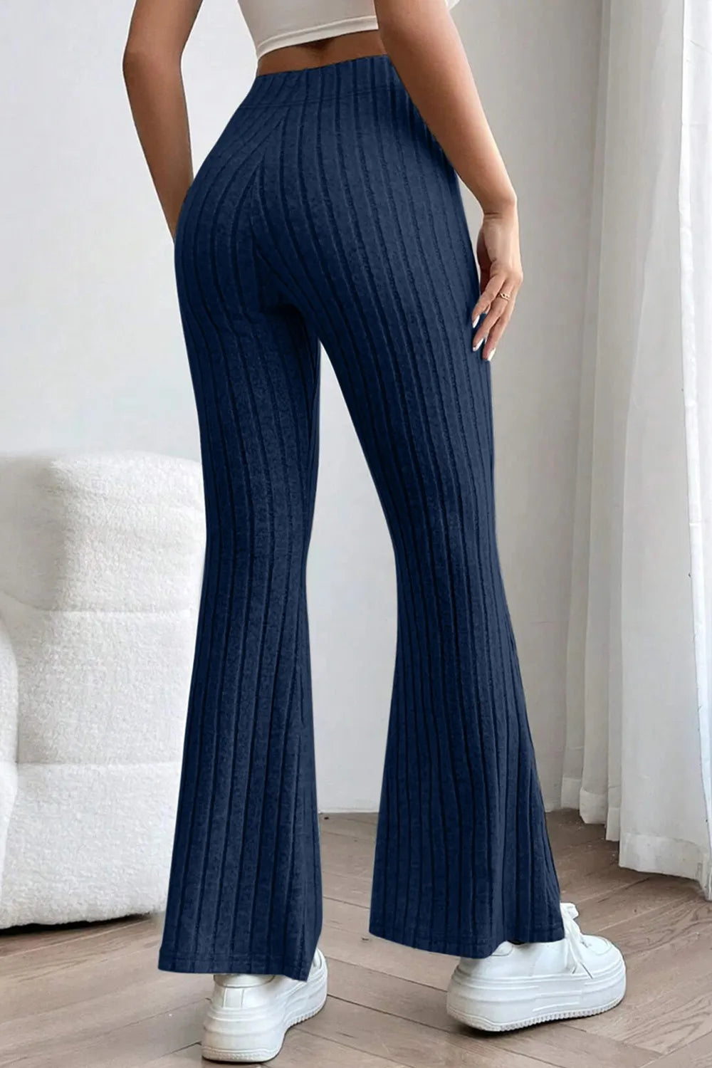 Image of Basic Bae Full Size Ribbed High Waist Flare Pants | Queeble.shop