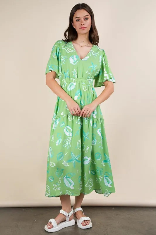Image of VERY J Printed V-Neck Resort Midi Dress | Queeble.shop