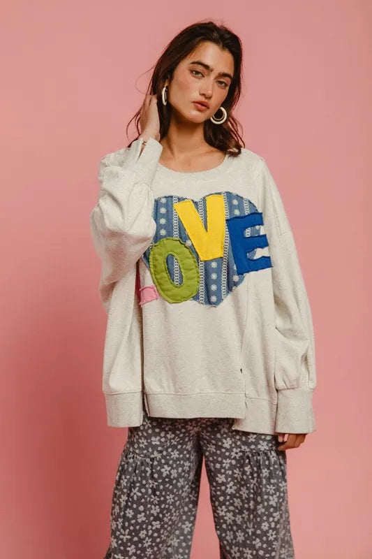 Image of BiBi LOVE Heart Patch Slit French Terry Sweatshirt | Queeble.shop
