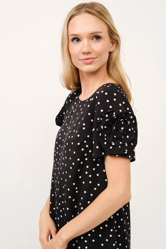 Image of And The Why Embellished Sleeve Polka Dots Shift Dress | Queeble.shop