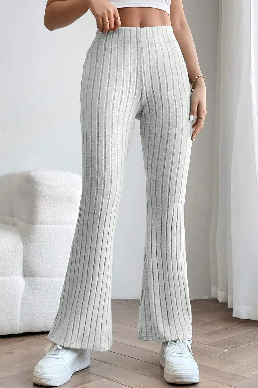 Image of Basic Bae Full Size Ribbed High Waist Flare Pants | Queeble.shop