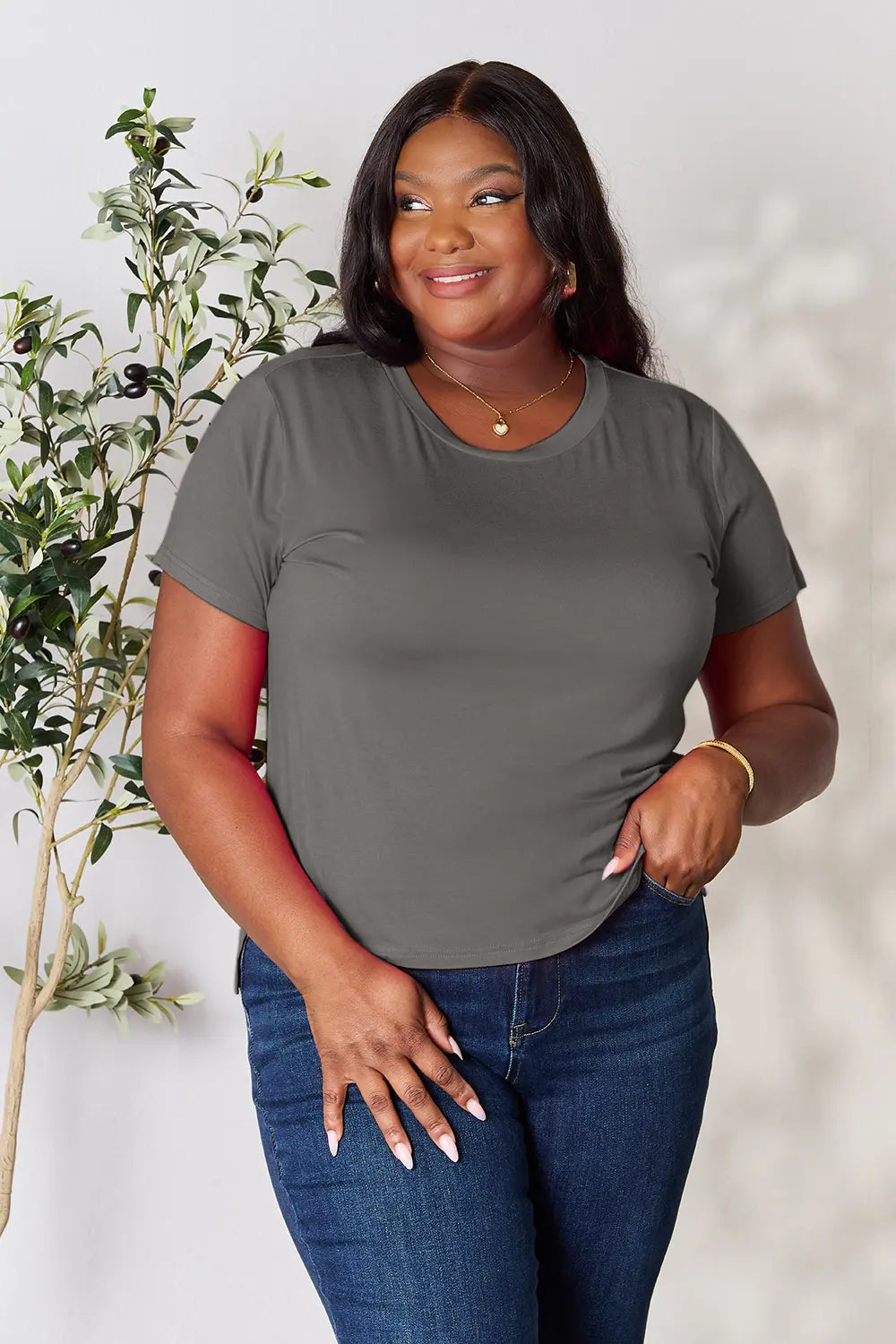 Image of Basic Bae Full Size Round Neck Short Sleeve T-Shirt | Queeble.shop