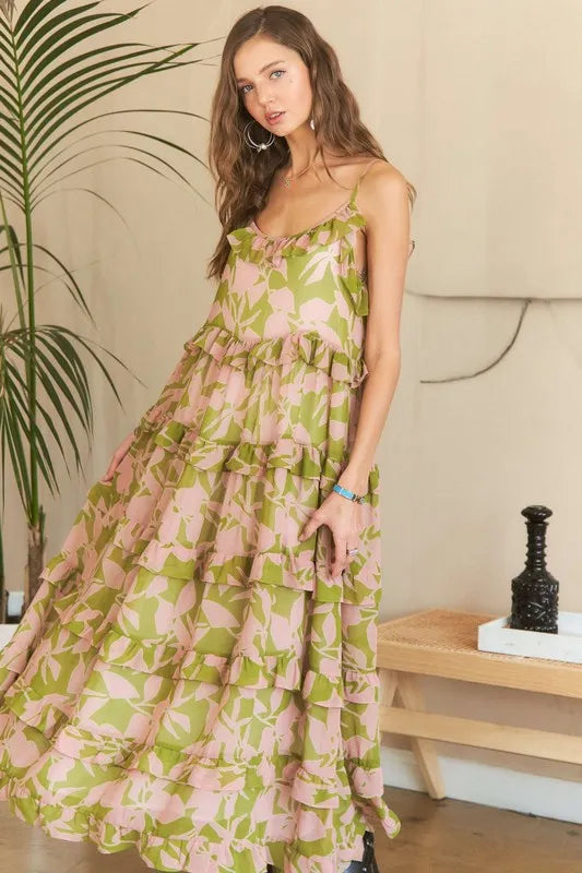 Image of ADORA Ruffled Tiered Scoop Neck Cami Dress | Queeble.shop
