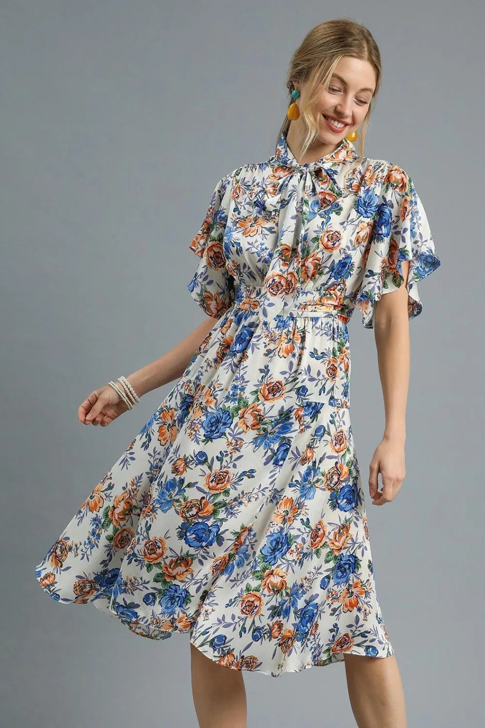 Image of Umgee Floral Print Flutter Sleeve Dress | Queeble.shop