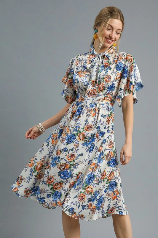 Image of Umgee Floral Print Flutter Sleeve Dress | Queeble.shop