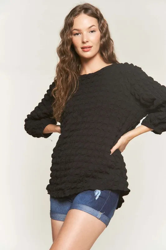 Image of ADORA Bubble Texture Round Neck Blouse | Queeble.shop