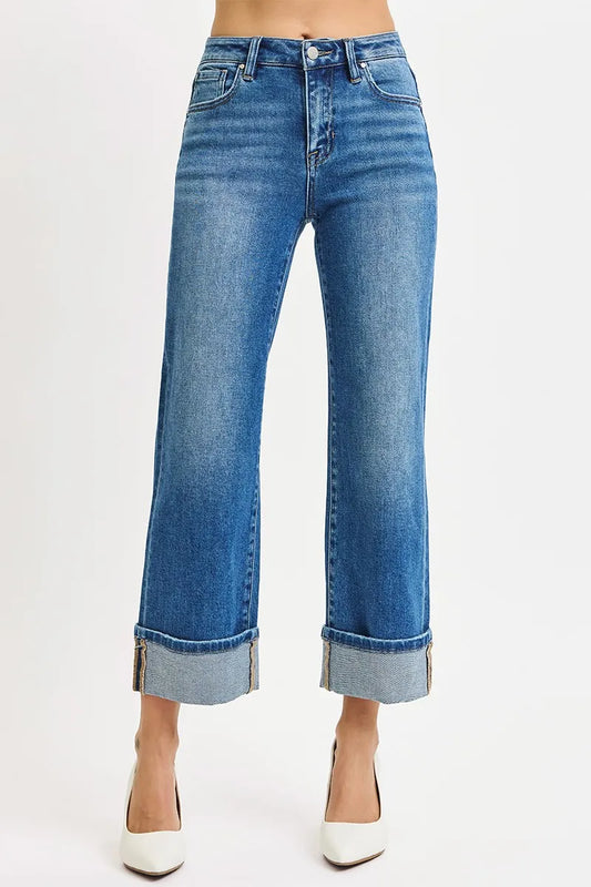 Image of RISEN Full Size Mid Rise Crop Straight Cuffed Jeans Plus Size | Queeble.shop