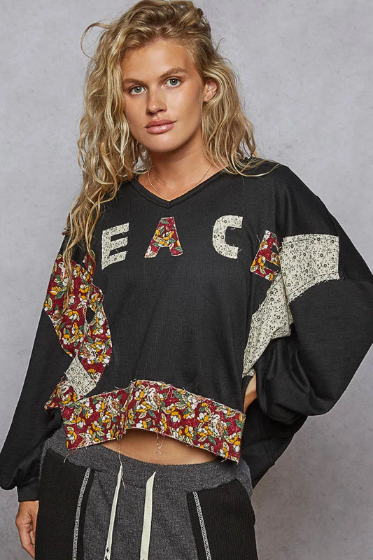 Image of POL Peace Patch Floral Long Sleeve Hoodie | Queeble.shop