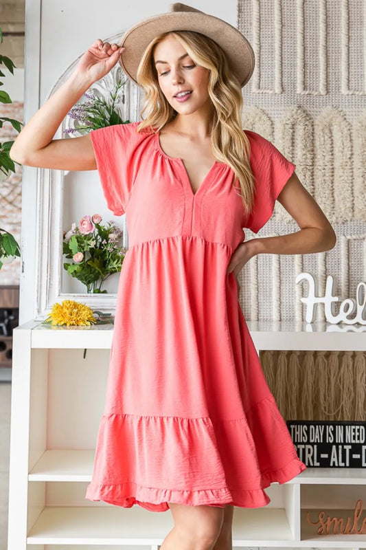 Image of Reborn J Ruffled Notched Cap Sleeve Dress | Queeble.shop