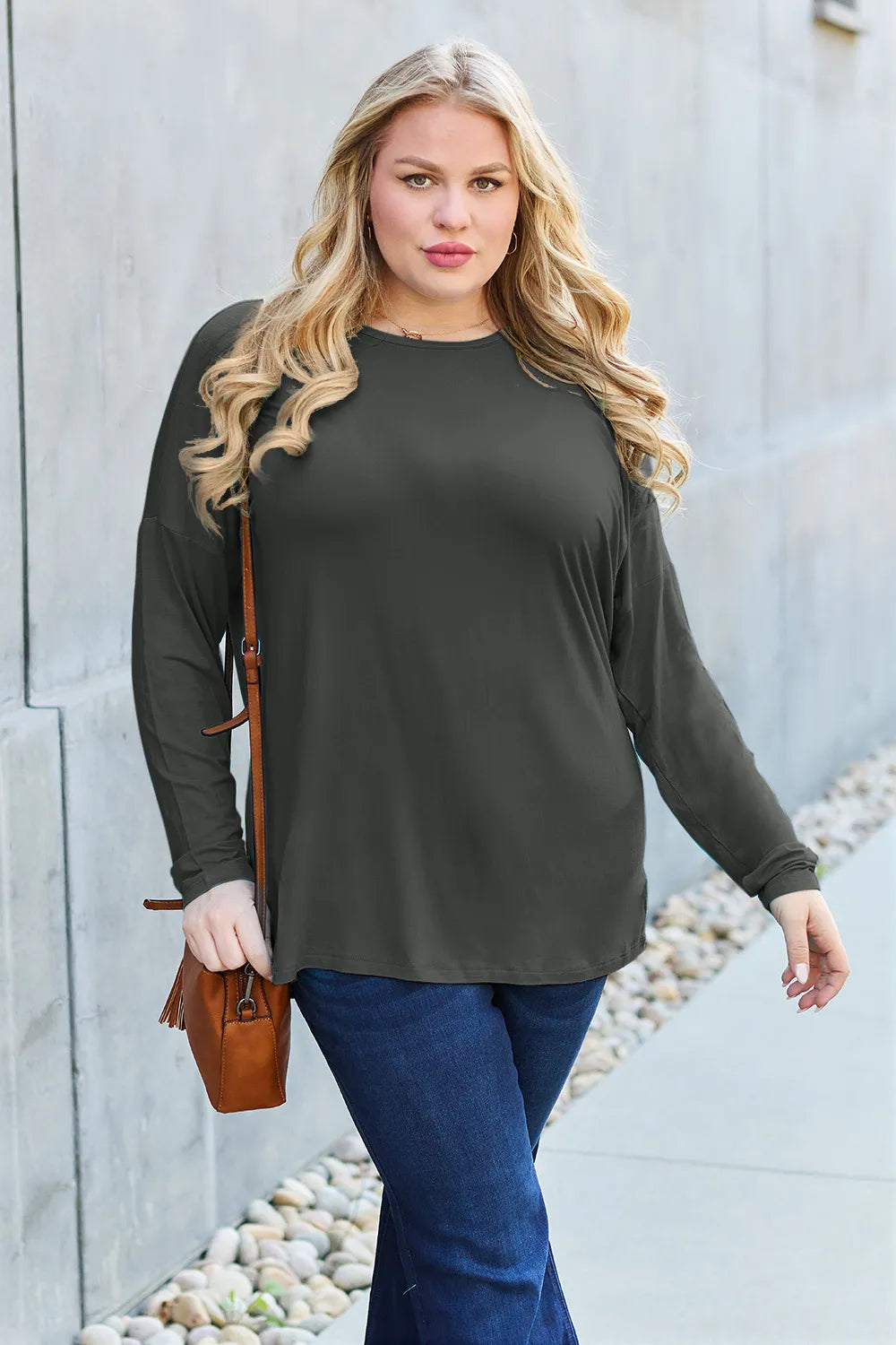Image of Basic Bae Full Size Round Neck Dropped Shoulder T-Shirt | Queeble.shop