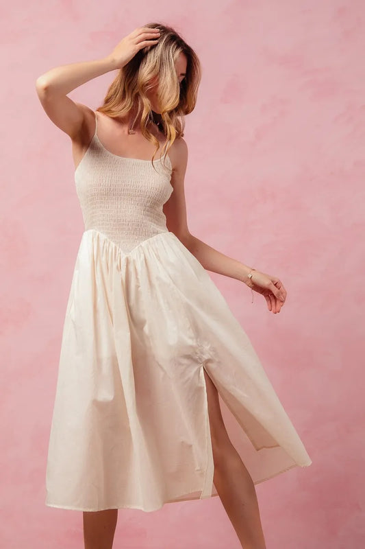 Image of SO ME Smocked Sleeveless Casual Everyday Dress With Slit | Queeble.shop