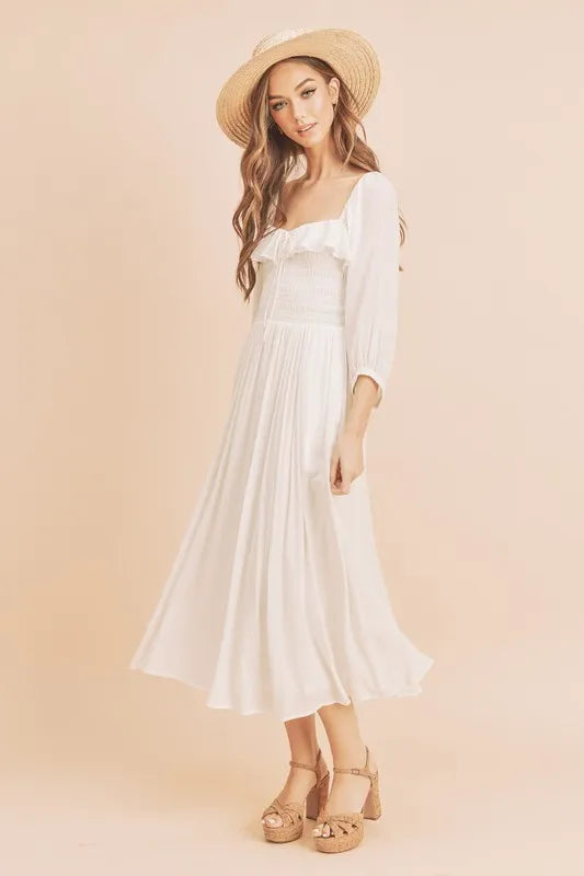 Image of Aemi + Co Ruffled Smocked Square Neck Balloon Sleeve Dress | Queeble.shop