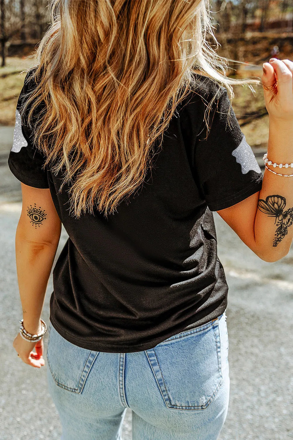 Image of Glitter Ghost Round Neck Short Sleeve T-Shirt | Queeble.shop