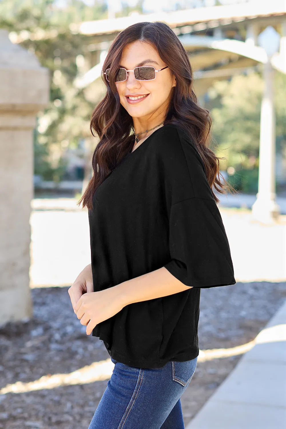 Image of Basic Bae Full Size Round Neck Drop Shoulder T-Shirt | Queeble.shop