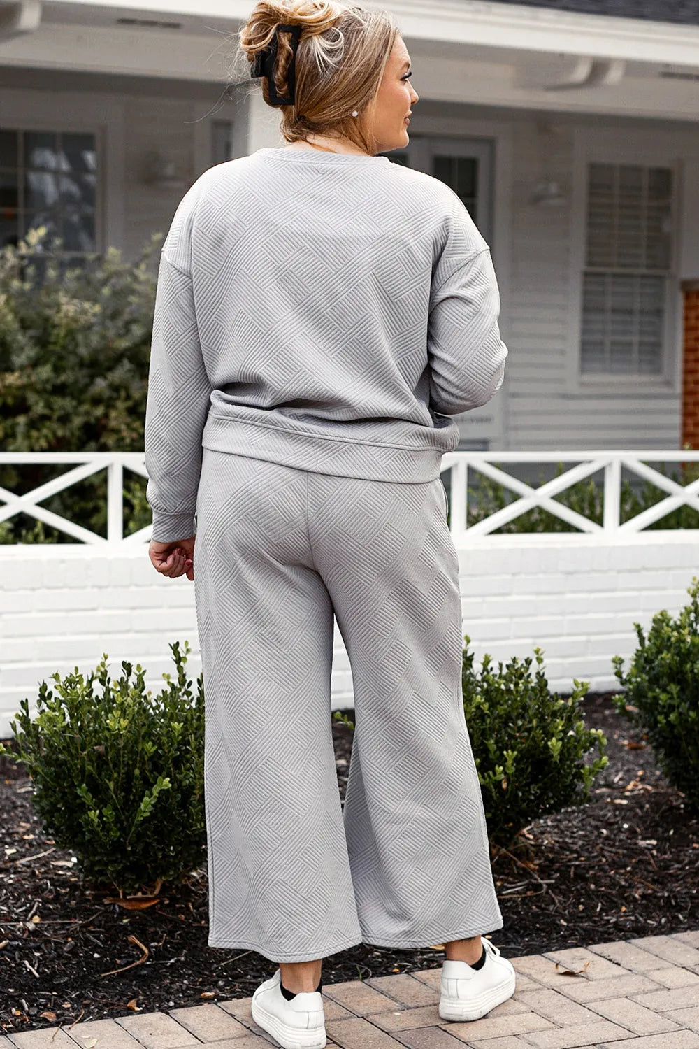 Image of Double Take Full Size Textured Long Sleeve Top and Drawstring Pants Set | Queeble.shop
