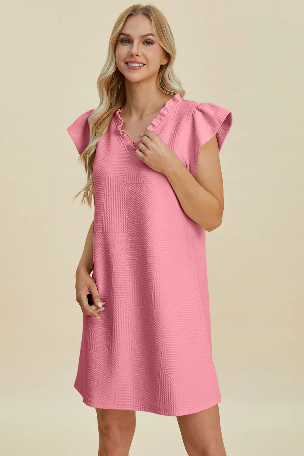 Image of Double Take Full Size Ruffled V-Neck Cap Sleeve Dress | Queeble.shop