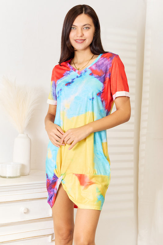 Image of Shiny Tie-Dye V-Neck Twisted Dress | Queeble.shop