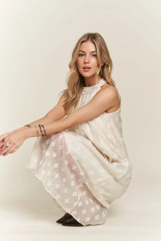 Image of ADORA Applique Pearl Detail Grecian Neck Midi Dress | Queeble.shop
