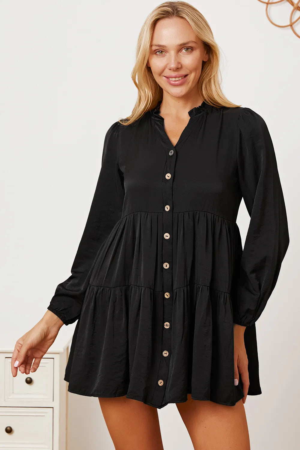 Image of Ruffled Button Up Long Sleeve Tiered Shirt | Queeble.shop
