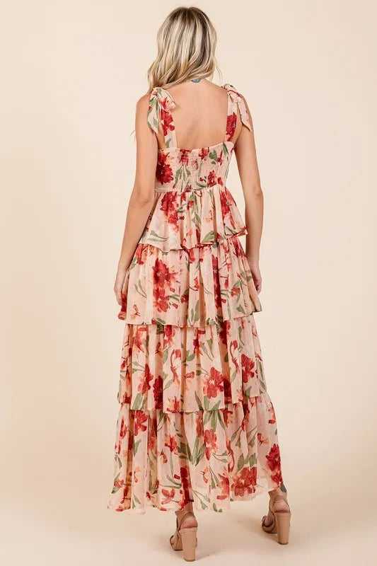 Image of Mittoshop Layered Floral Sweetheart Neck Maxi Dress | Queeble.shop