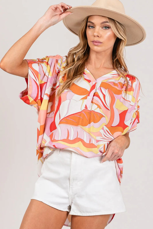Image of SAGE + FIG Abstract Print Half Button Blouse | Queeble.shop