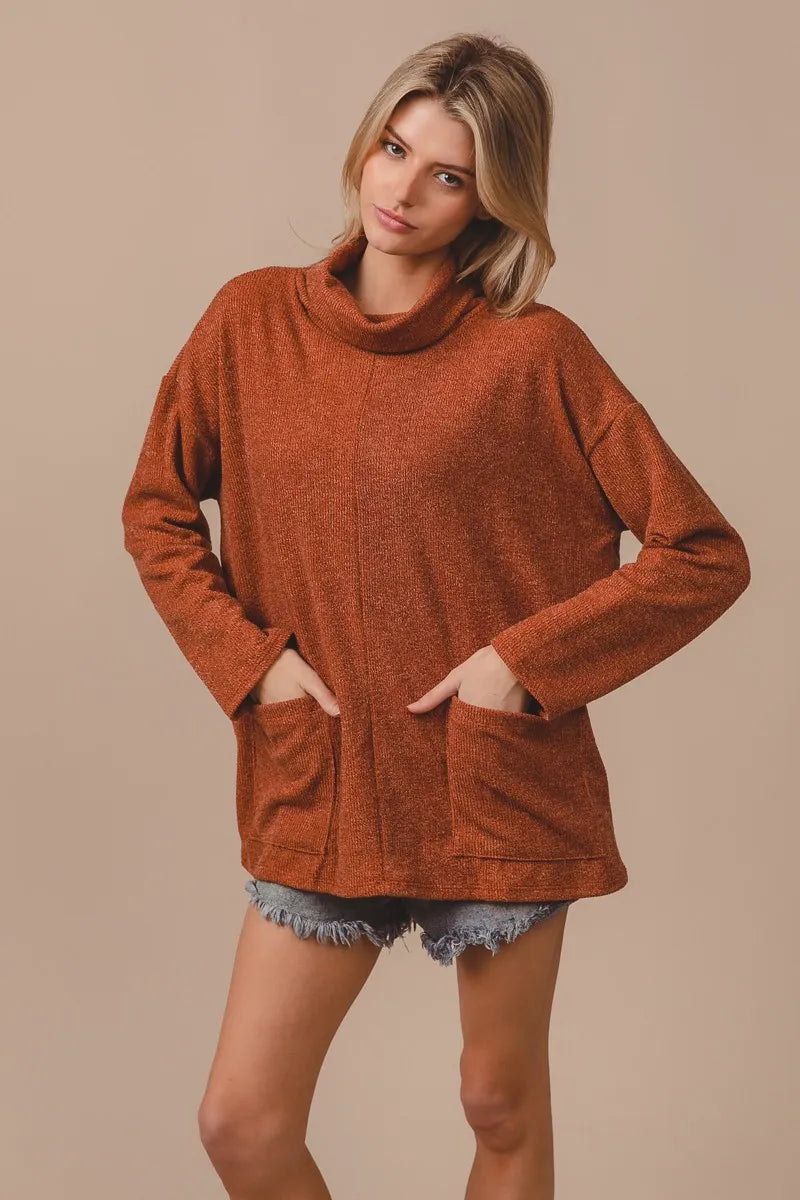 Image of BiBi Piper Rib Double Pocket Turtle Neck Sweater | Queeble.shop