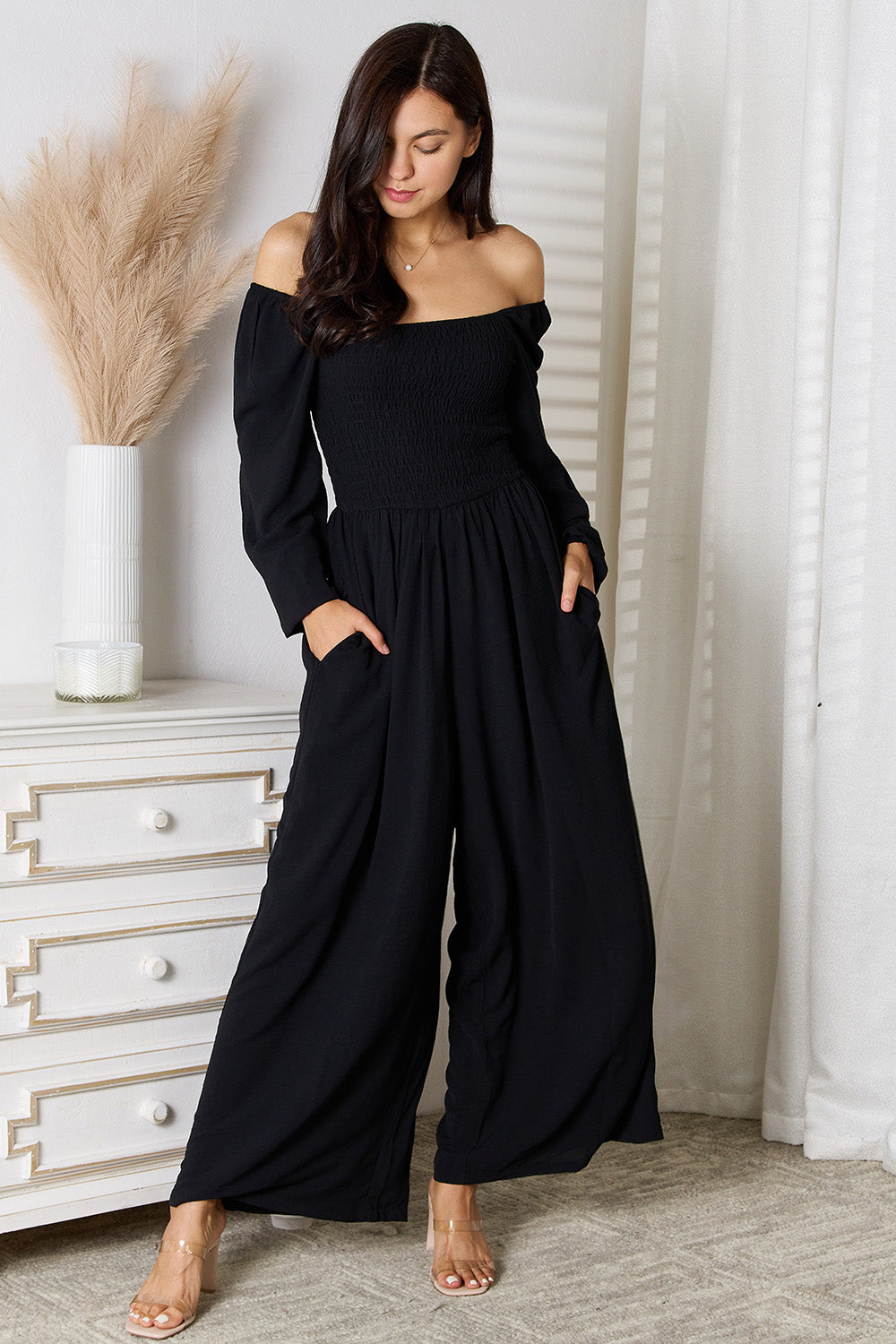 Image of Double Take Square Neck Jumpsuit with Pockets | Queeble.shop
