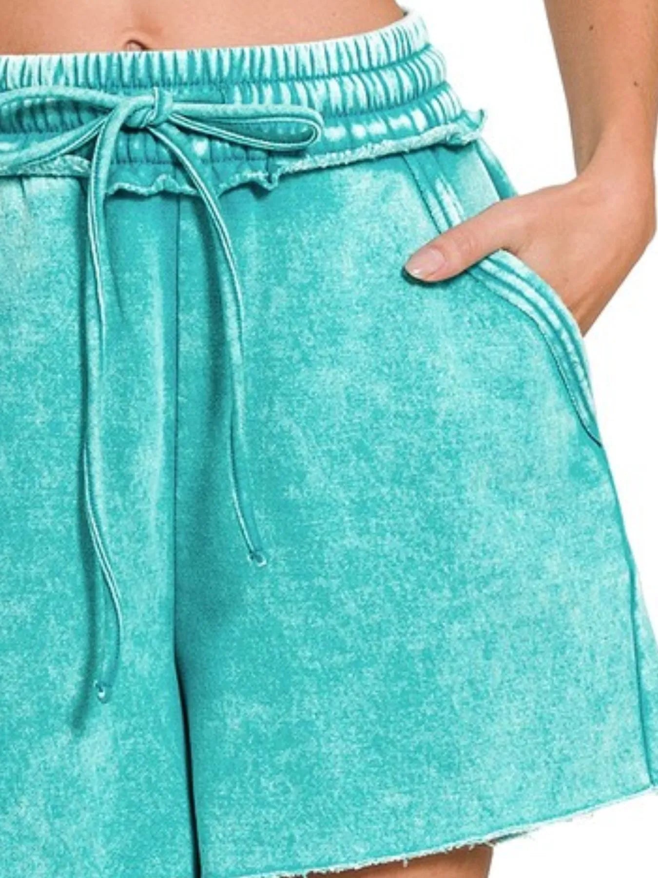 Image of Zenana Acid Wash Fleece Drawstring Shorts With Pockets | Queeble.shop