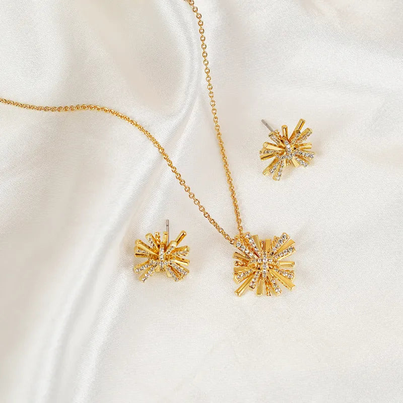 Image of Starburst Gold-Plated Earrings and Necklace Set | Queeble.shop