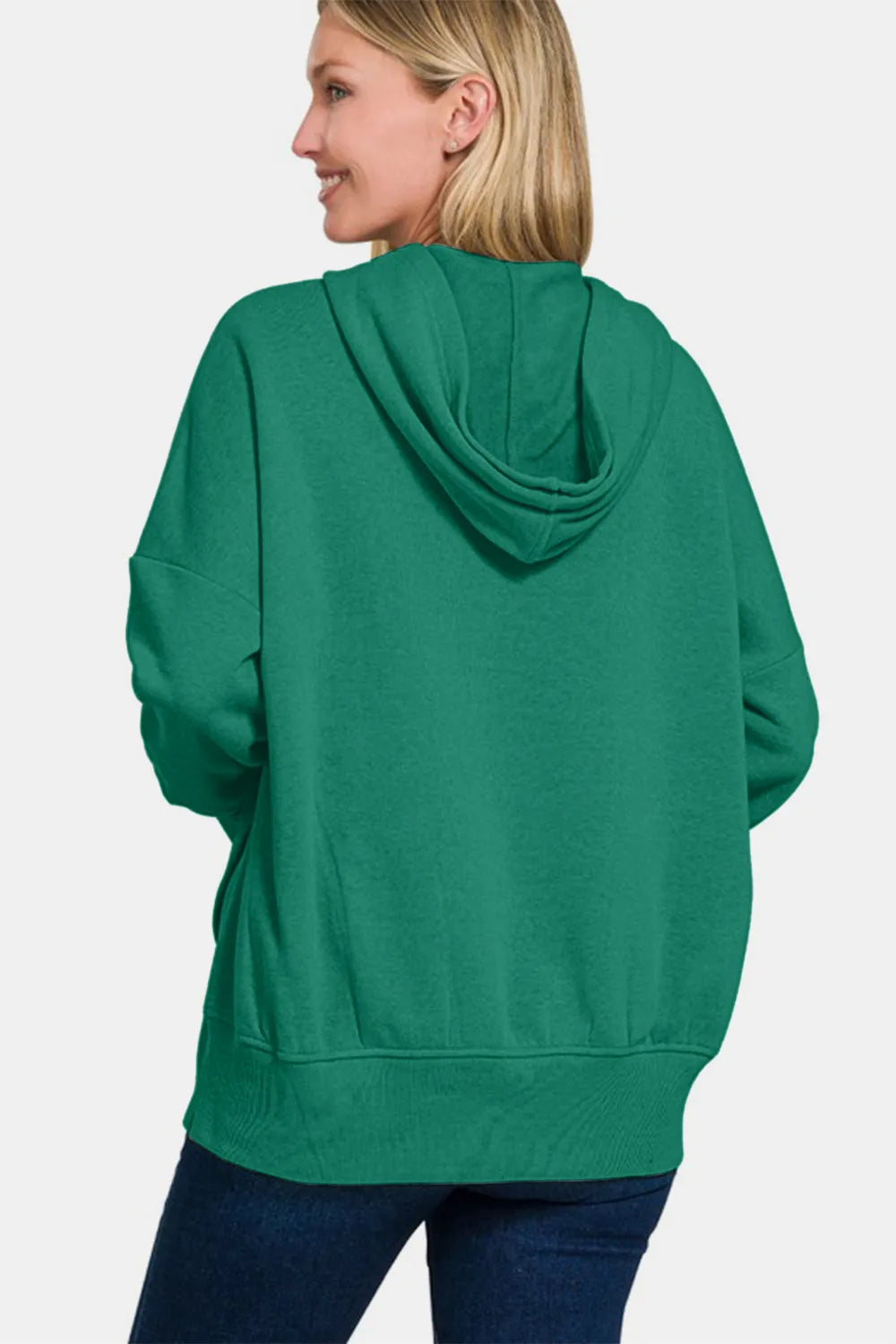 Image of Zenana Half Snap Long Sleeve Hoodie with Kangaroo Pocket | Queeble.shop