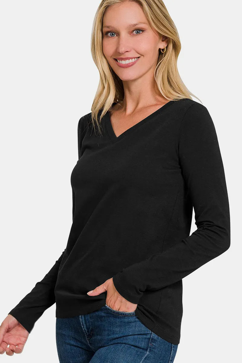 Image of Zenana Full Size V-Neck Long Sleeve T-Shirt | Queeble.shop