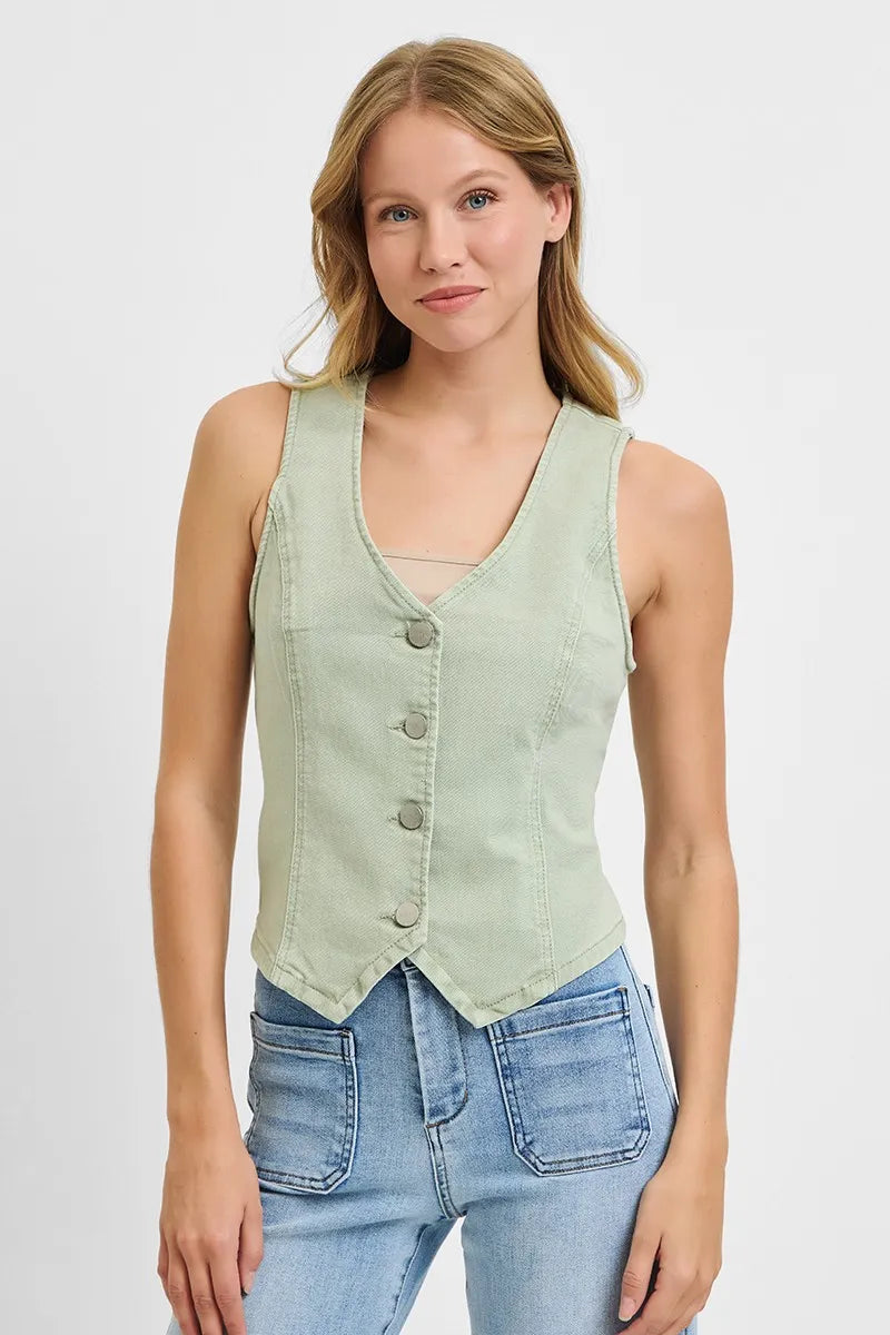 Image of RISEN Full Size V Neck Button Down Vest Plus Size | Queeble.shop