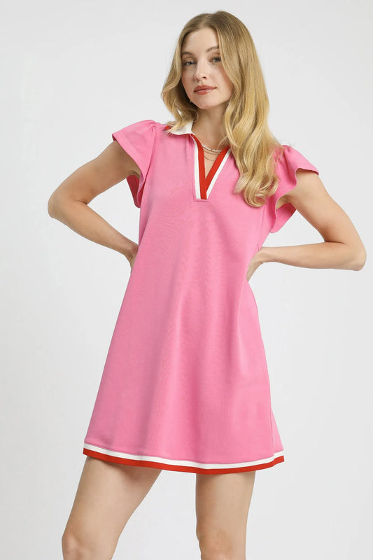 Image of Umgee Contrast Trim Cap Sleeve Mini Dress | Queeble.shop