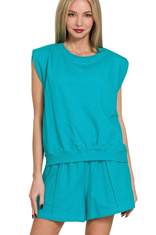 Image of Zenana French Terry Sleeveless Top & Shorts Set | Queeble.shop