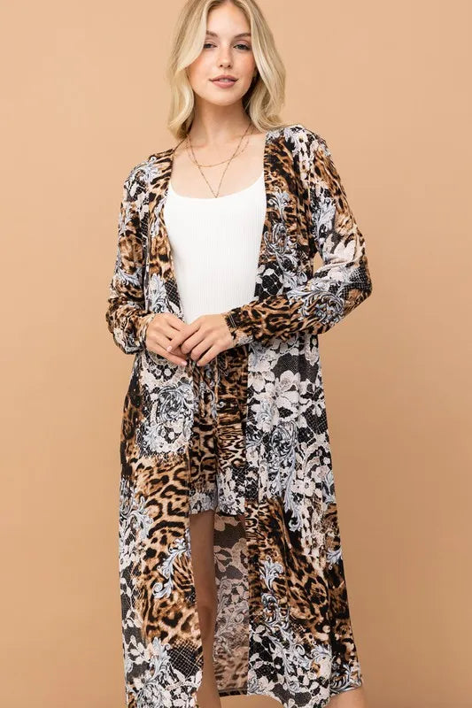 Image of And The Why Animal Print Kimono and Shorts Set | Queeble.shop