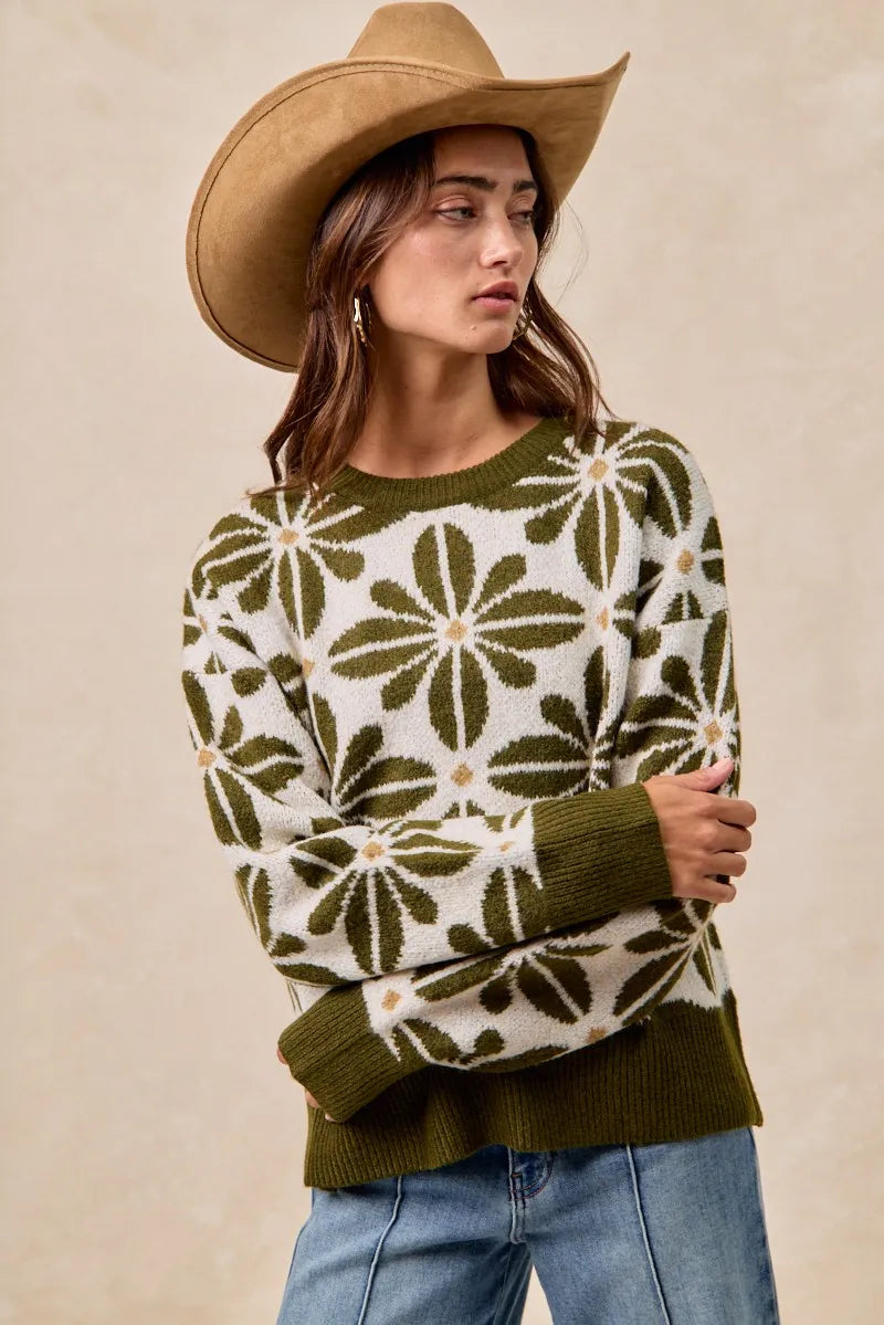 Image of BiBi Flower Pattern Long Sleeve Sweater | Queeble.shop