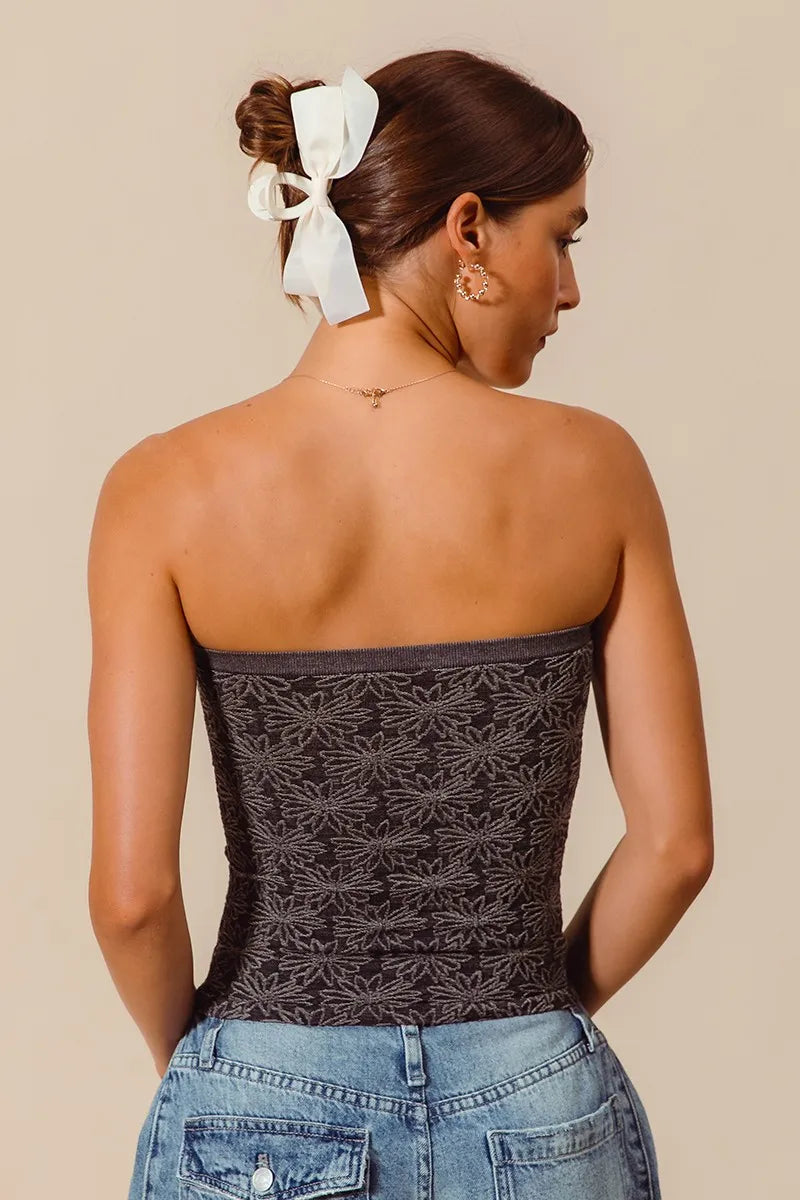 Image of SO ME Jacquard Floral Two Tone Seamless Tube Top | Queeble.shop