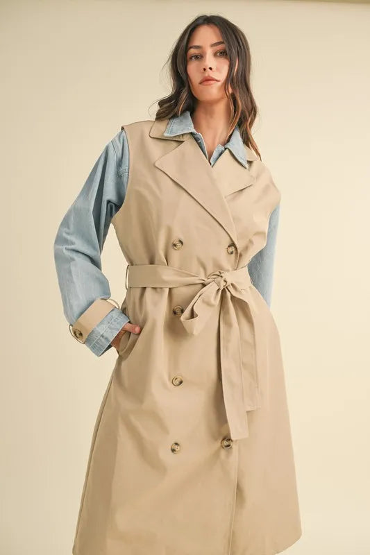 Image of MABLE Layered Look Trench Coat With Denim Jacket | Queeble.shop