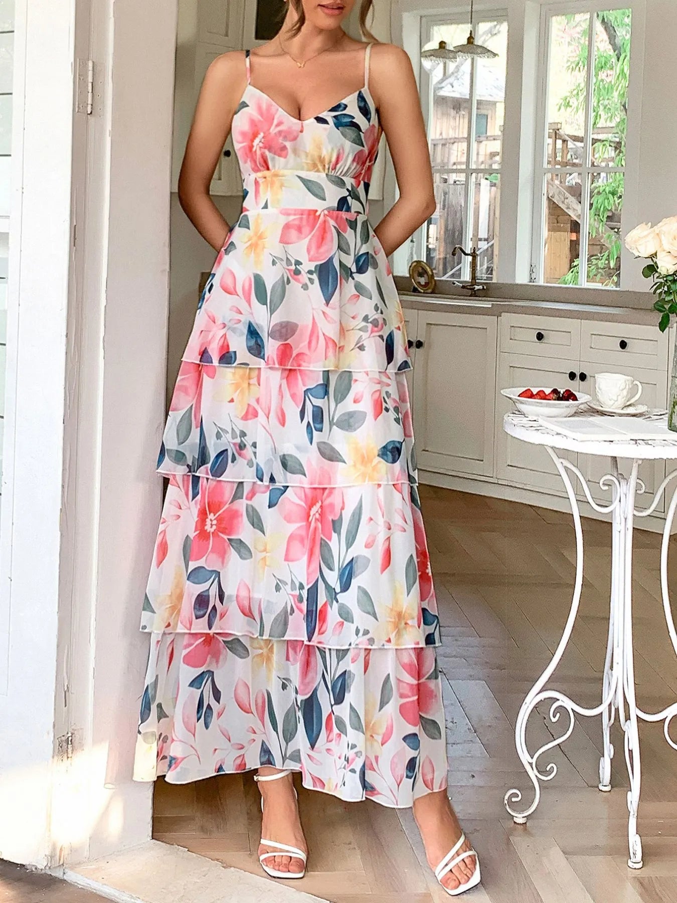 Image of Floral Print Layered Maxi Cami Dress | Queeble.shop