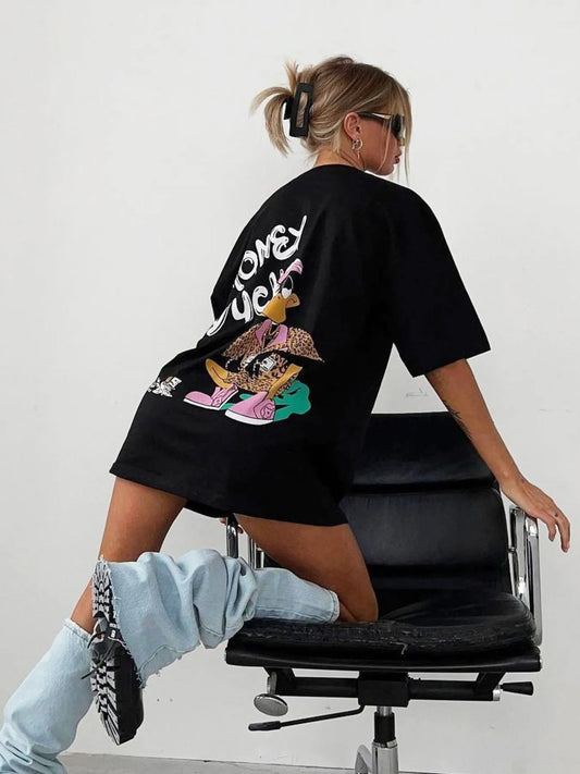 Image of Graphic Oversized Round Neck T-Shirt | Queeble.shop