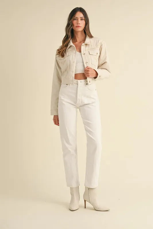 Image of MABLE Embroidered Quilted Cropped Jacket | Queeble.shop