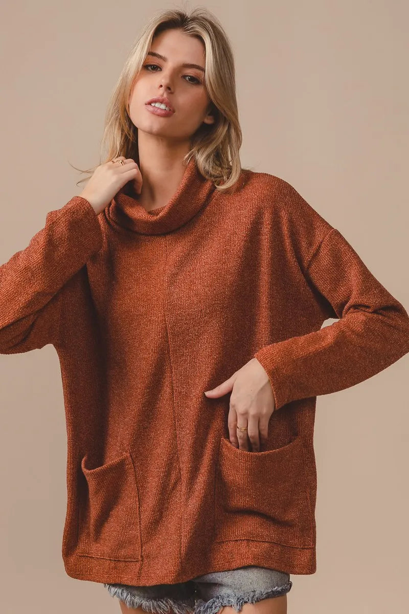 Image of BiBi Piper Rib Double Pocket Turtle Neck Sweater | Queeble.shop
