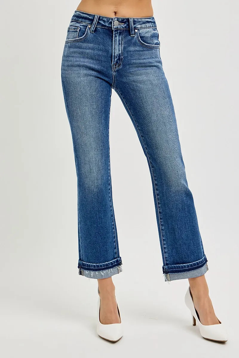 Image of RISEN Mid Rise Ankle Straight Cuffed Jeans | Queeble.shop