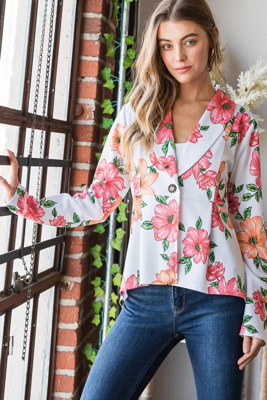 Image of Heimish Full Size Multi Color Floral Blazers with Tunic Plus Size | Queeble.shop