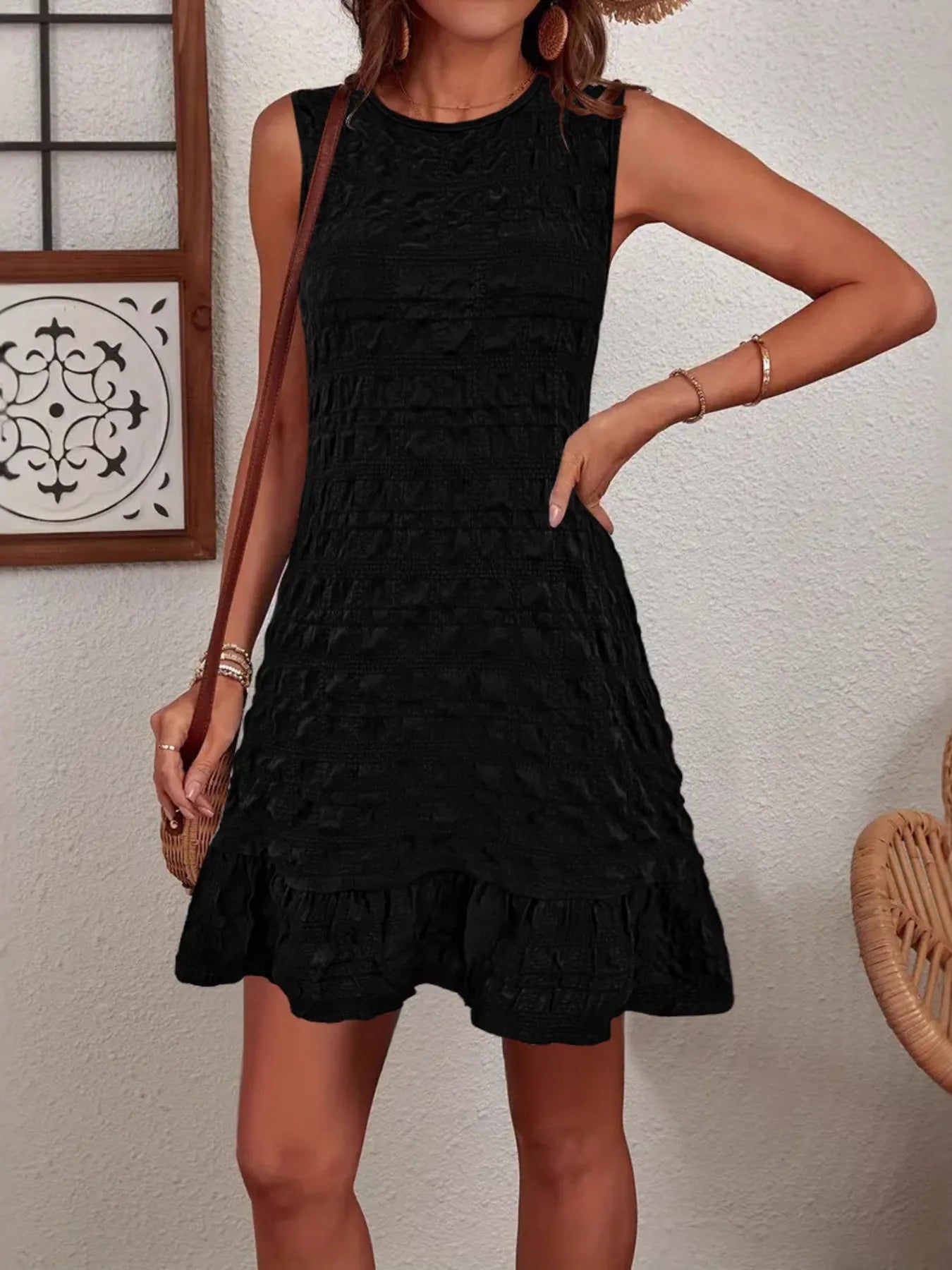 Image of Ruffled Hem Sleeveless Mini Dress | Queeble.shop