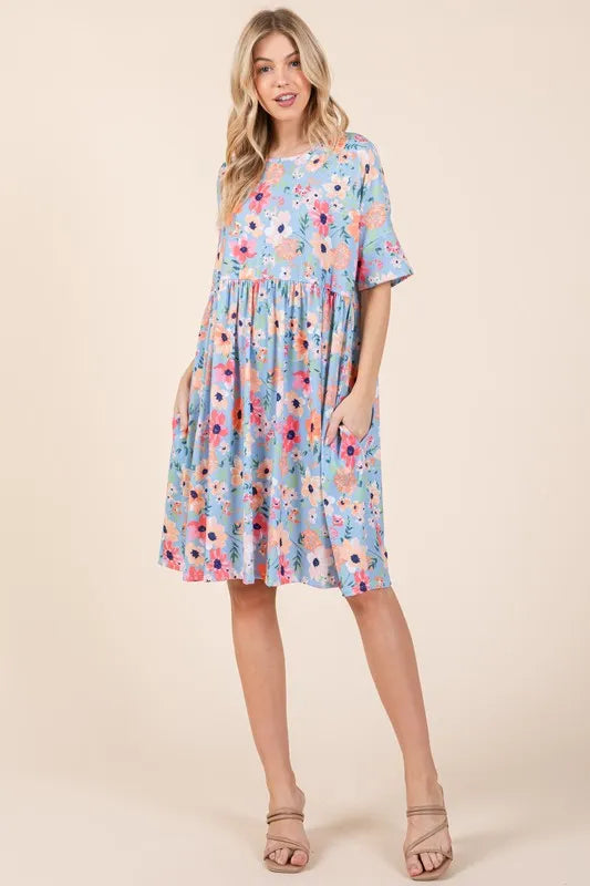 Image of BOMBOM Floral Shirred Dress with Pockets | Queeble.shop