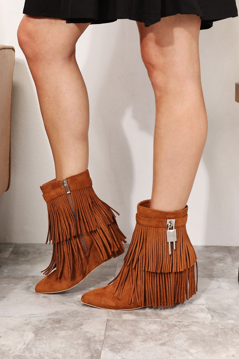 Image of Legend Women's Tassel Wedge Heel Ankle Booties | Queeble.shop