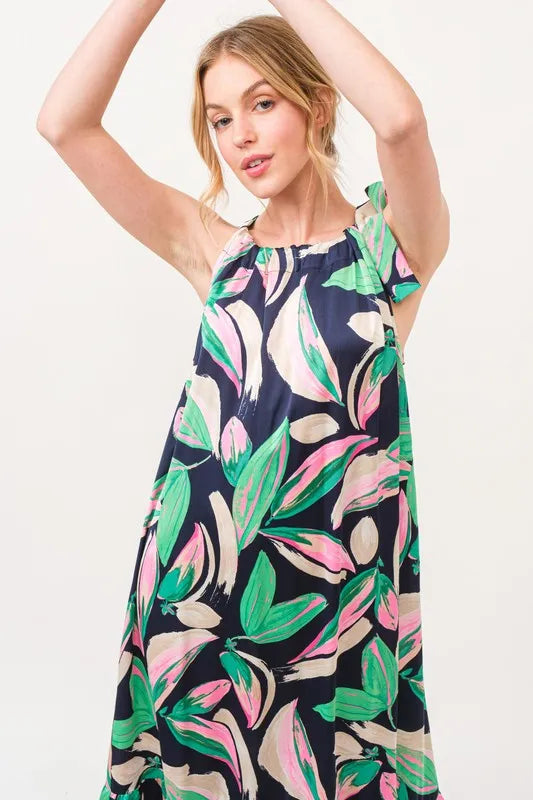 Image of And The Why Botanical Printed Halterneck Tiered Maxi Dress | Queeble.shop