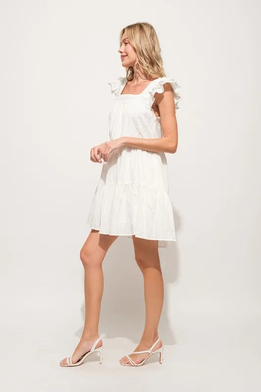 Image of And The Why Origami Pleating Ruffled Sleeve Tiered Dress | Queeble.shop